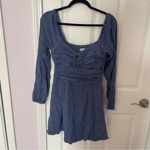 *EUC - Size L - Hollister blue long-sleeve, ruched mini dress w/ eyelet lace.